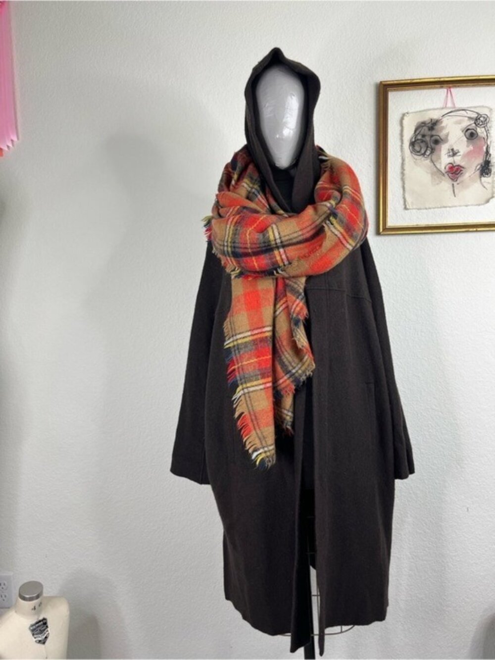 Magaschoni Wool Cashmere Hooded Batwing Cape Coat